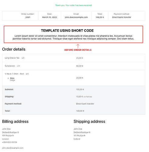add content before order details
