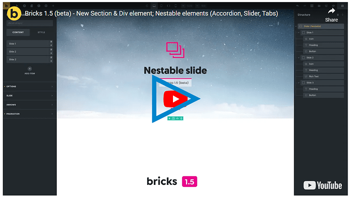 Bricks 1.5 -- Video play icon front end