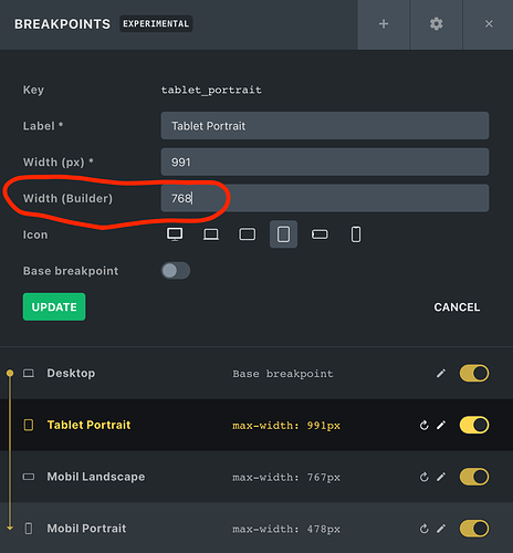 Bricks breakpoint canvas bug