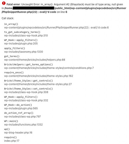 NO BUG: Fatal error loading Bricks with WPCodebox php 8.0 - Bugs ...