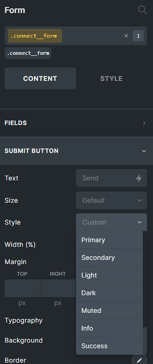 For Form Submit Button Style setting allow input of Custom CSS Class ...