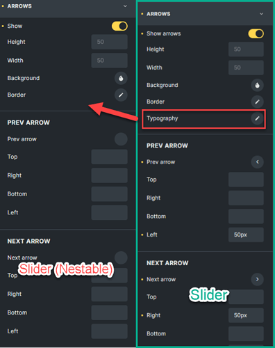 NO BUG: Arrow Typography in Slider (Nestable) Element is Missing - Bugs ...