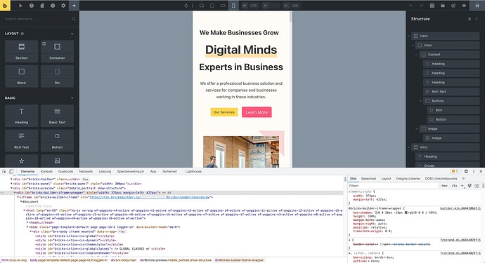 Screenshot Bricks breakpoint canvas bug
