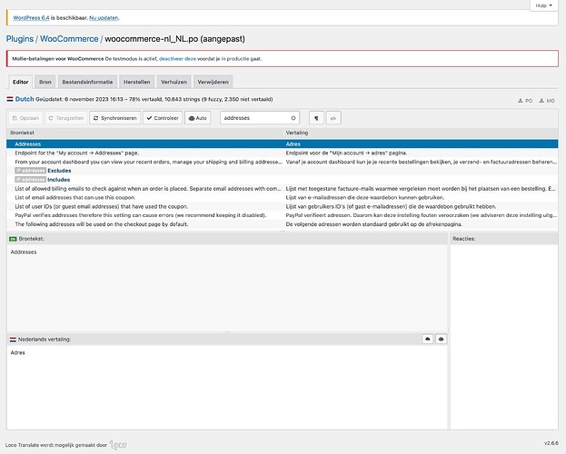 Screenshot 2023-11-08 at 09-58-04 Bewerken van woocommerce-nl_NL.po in WooCommerce ‹ Plugin vertalingen ‹ Loco ‹ Platform Forensische Seksuologie — WordPress