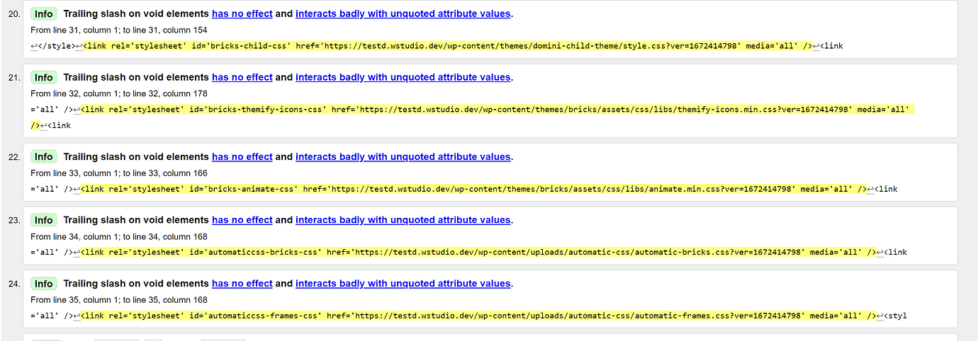W3 validator: Trailing slash on void elements - Bricks Community Forum