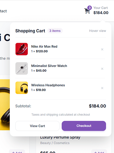 dropdown menu cart