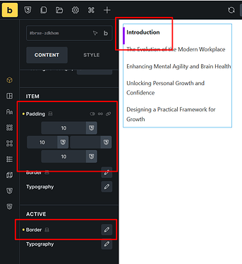 TOC item hover