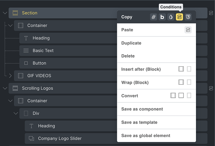 Copy paste toolbar for Copy the Conditions