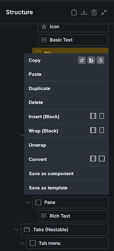 context menu