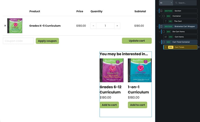 cart totals builder
