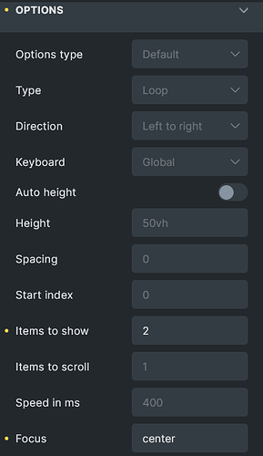 Slider settings