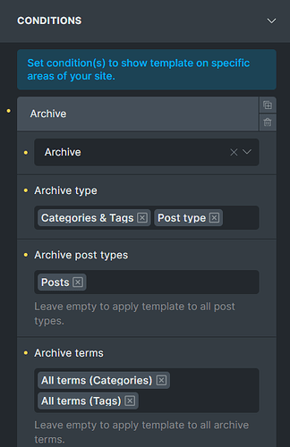Post archive conditon settings