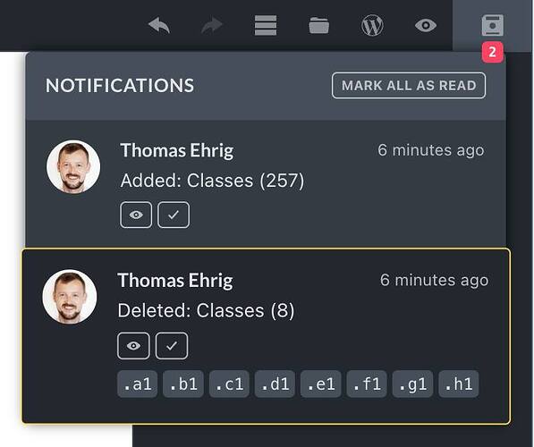 Screenshot of the notifications UI