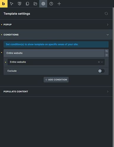 popup template settings