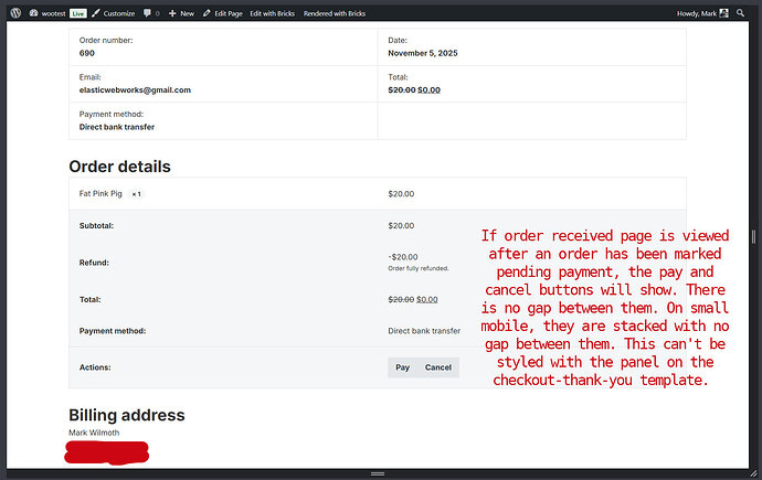 pay and cancel buttons check out thank you template
