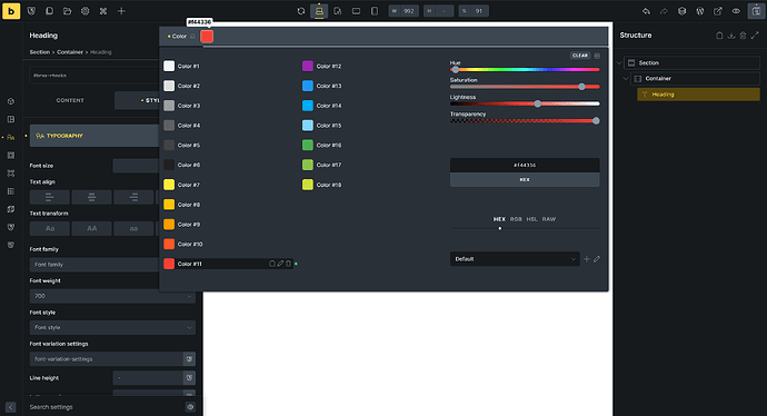 Color Palette in the Panel