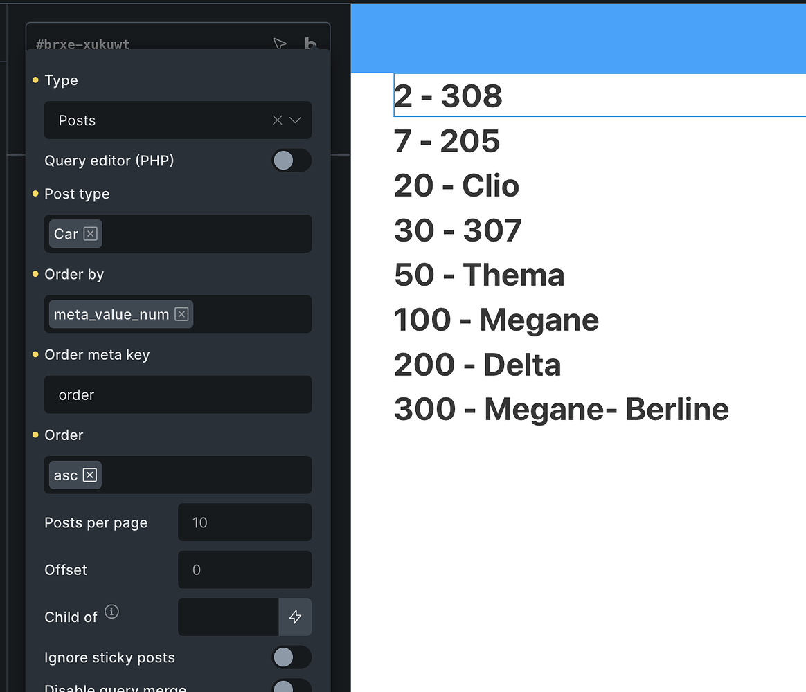 NO BUG: Query loop using sort order on ACF meta field 10, 100, 20, 30 ...