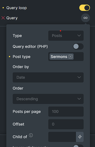 Sermons archive query loop setting