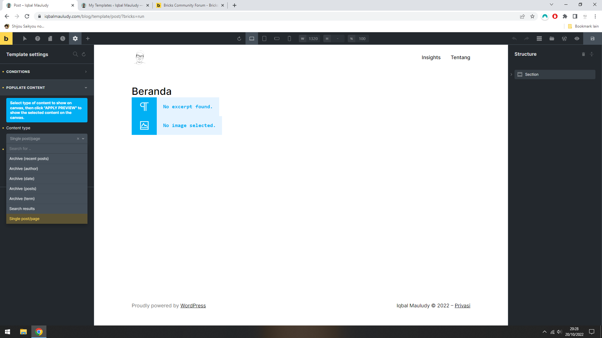 WAIT: Single Template - Populate Content Only Show Page - Bugs - Bricks ...