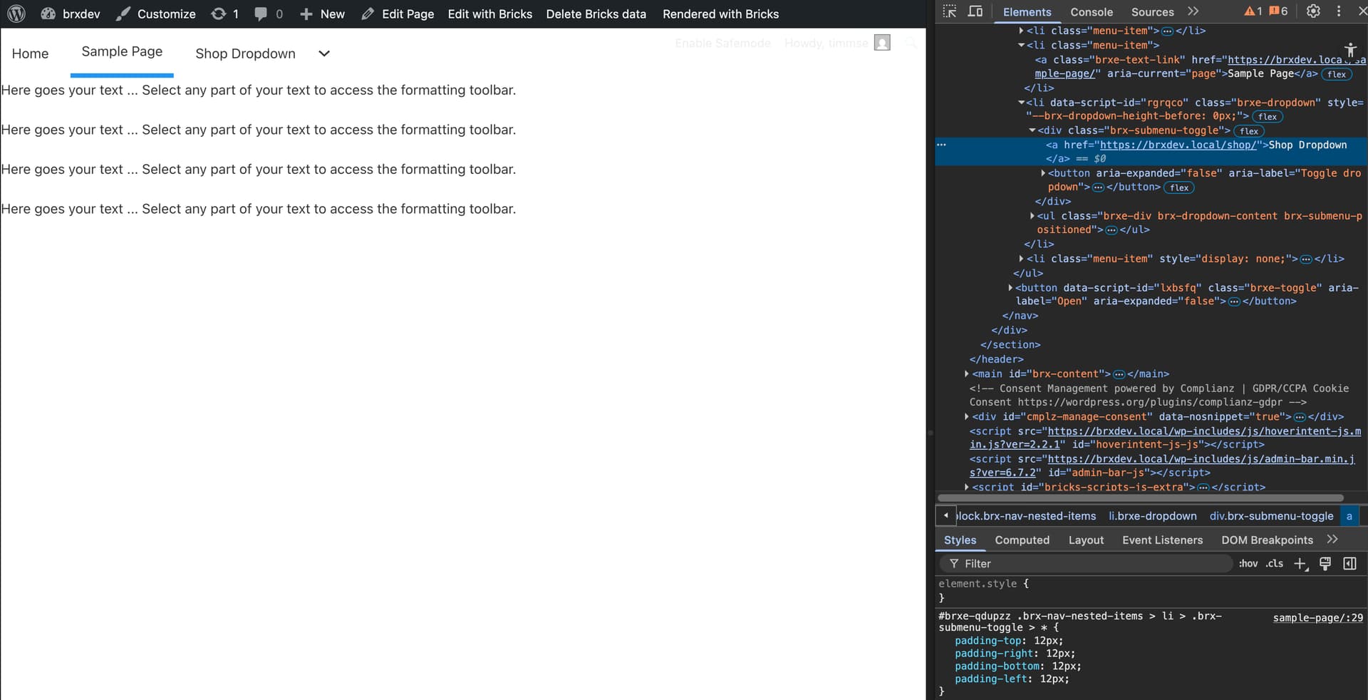 NO BUG: Dropdown menu Active style not consistent - Bugs - Bricks ...