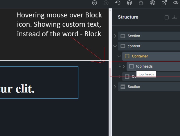 Showing custom text instead of Element type in V1.9.9