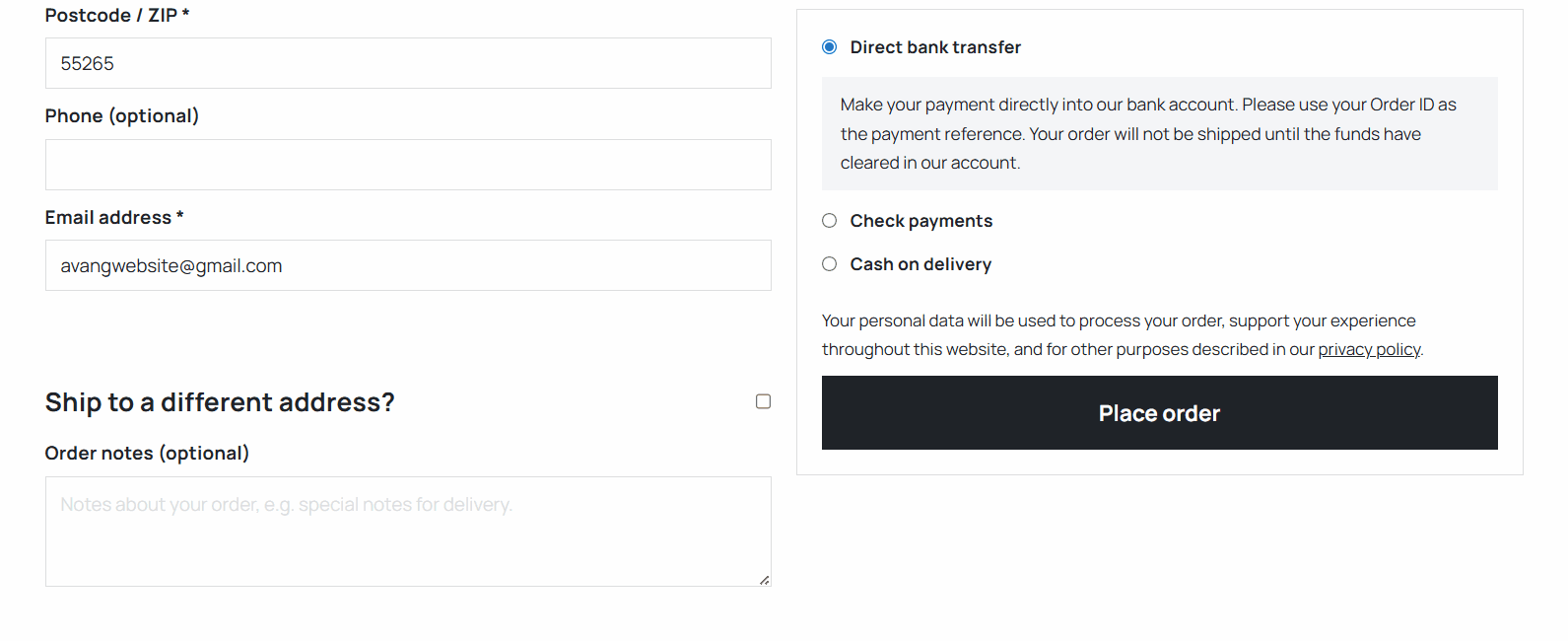 Checkout notes