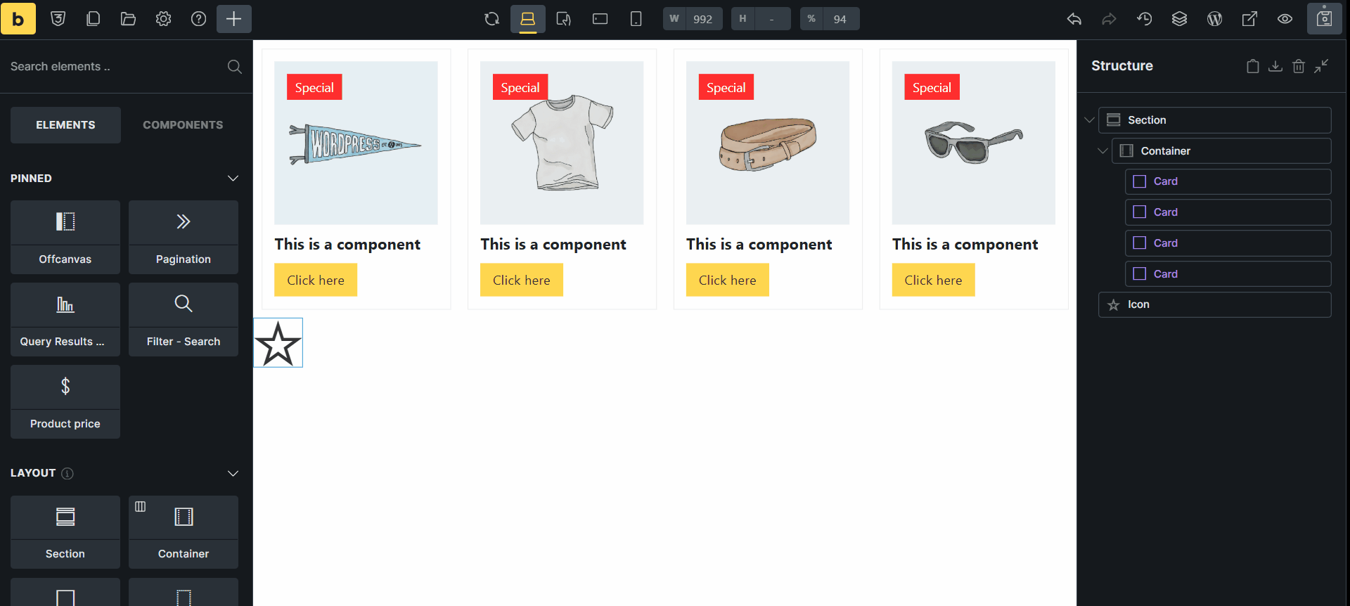paste elements into component